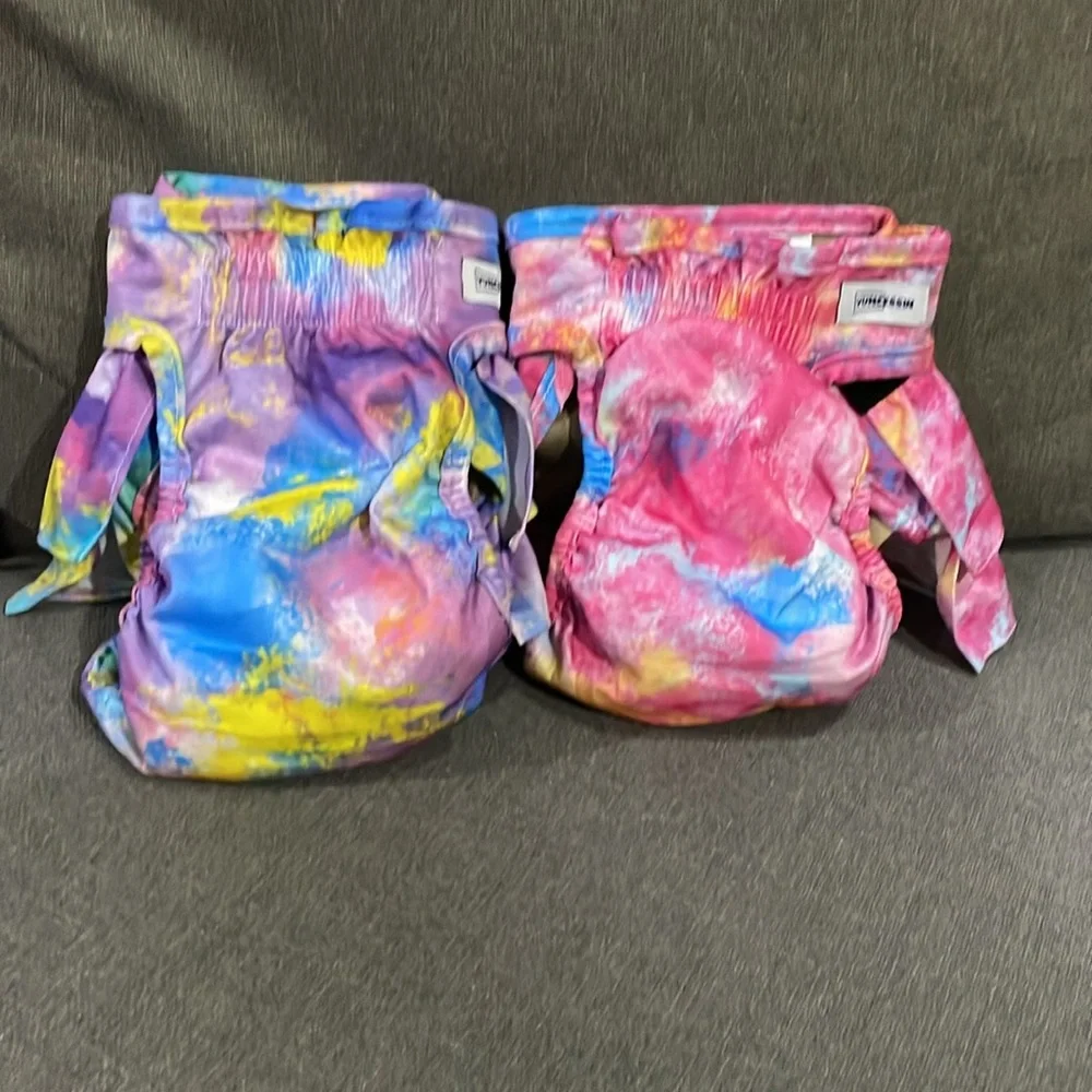 Dog Reuseable washable absorbent Ruffled Tie-Dyed Pink Purple Diaper bundle of 2